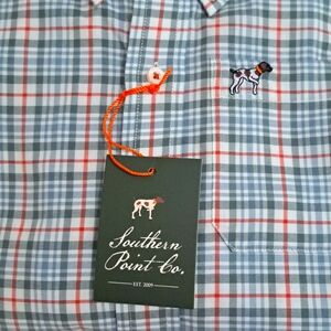 NWT Southern Point Co. LS button down, boys YS, blue, green, orange plaid